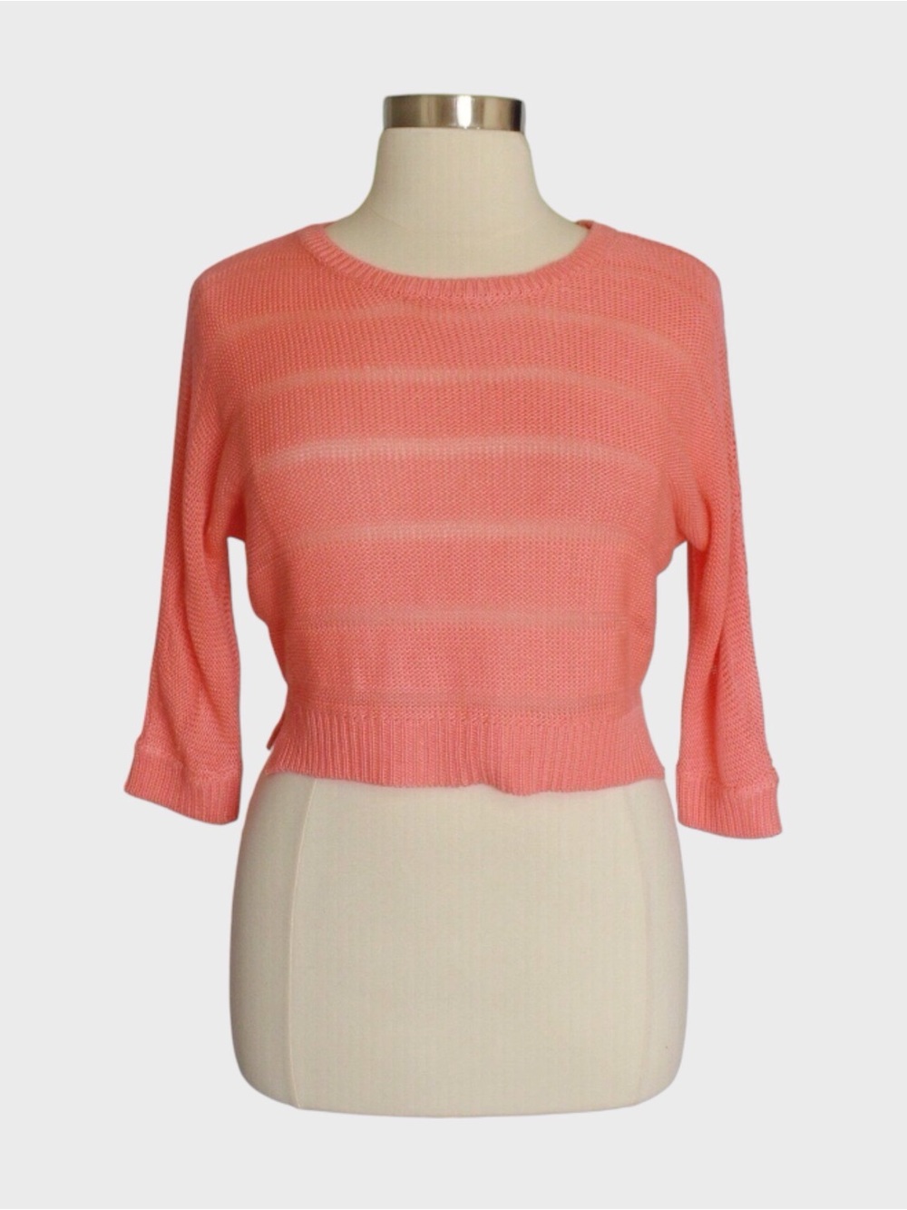 Take Out Coral Pink Cropped Open Knit Sweater